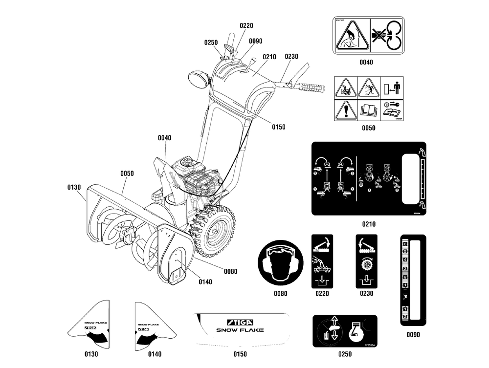 Decals Group Diagram and Parts List for 1696288-00-18-2829-33  Briggs and Stratton Snow Blower